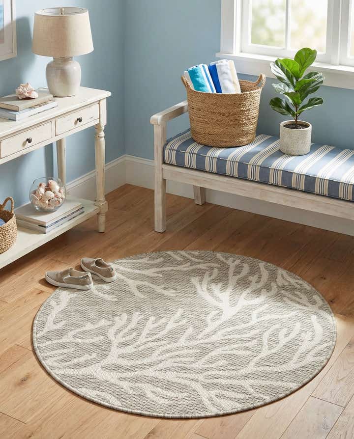 3' x 3' Easy-Clean Coastal Indoor / Outdoor Round Rug