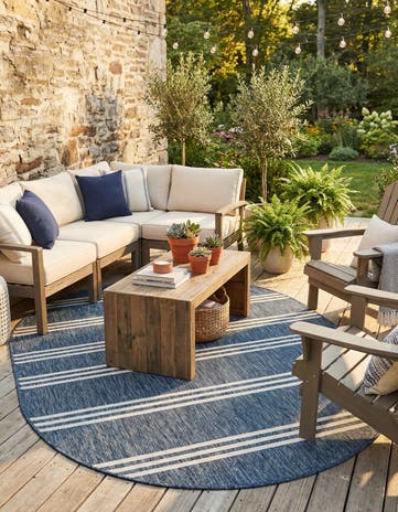 Blue Easy-Clean Jill Zarin Anguilla Indoor / Outdoor Oval Rug