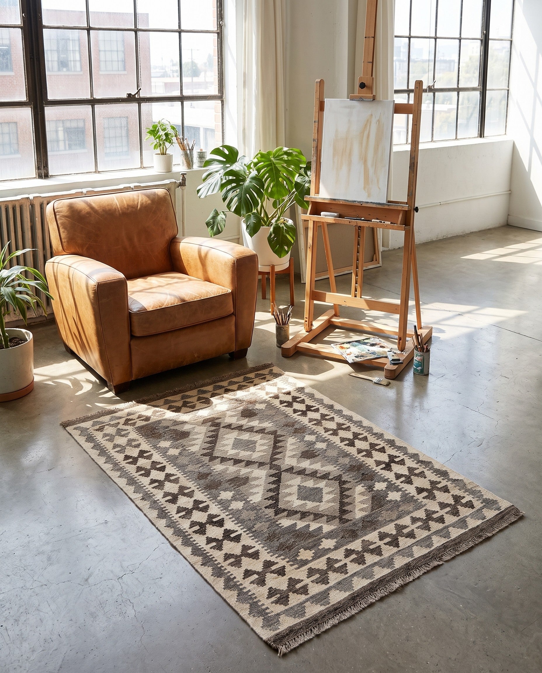 3' 3 x 4' 11 Hand Woven Kilim Maymana Wool Rug