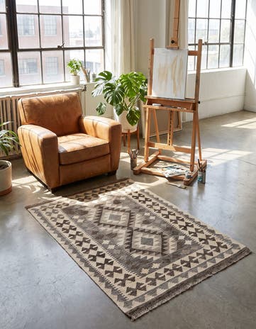 3' 3 x 4' 11 Hand Woven Kilim Maymana Wool Rug