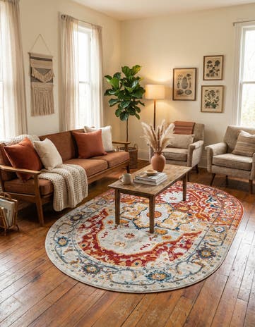 Rust Red Madeline Vintage Oval Rug