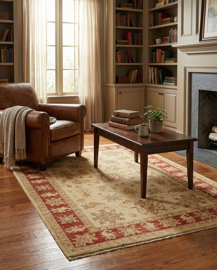 Detail image of 3' 5 x 4' 10 Hand Knotted Peshawar Ziegler Rug