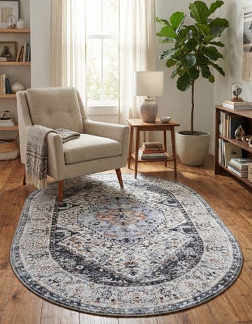 Linen Charcoal Yara Oval Rug
