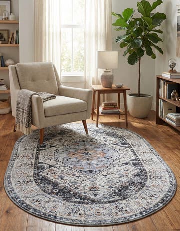 Linen Charcoal Yara Oval Rug