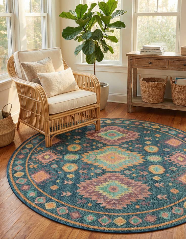 Detail image of 7' 10 x 7' 10 Easy-Clean Baja Indoor / Outdoor Round Rug