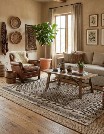 4' 3 x 5' 10 Hand Woven Kilim Maymana Wool Rug