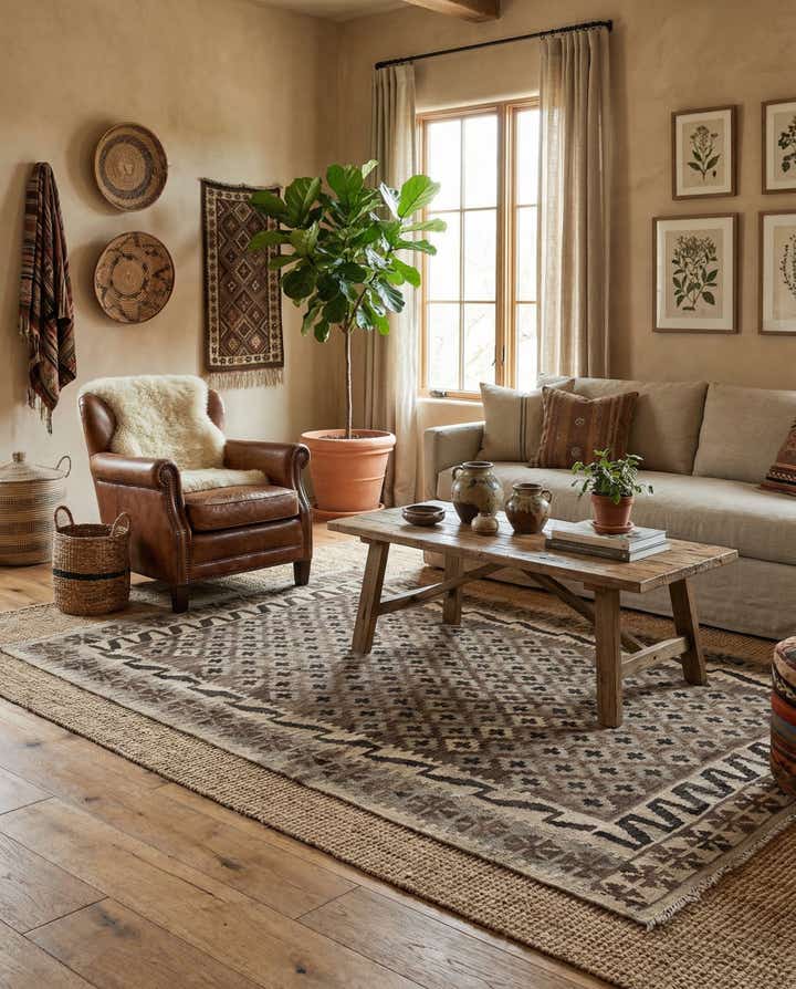 4' 3 x 5' 10 Hand Woven Kilim Maymana Wool Rug