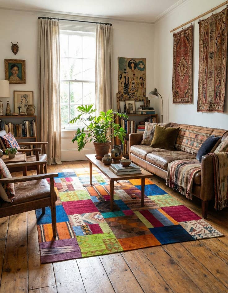 Detail image of 5' 8 x 7' 11  Hand Woven Kilim Patchwork Wool Rug