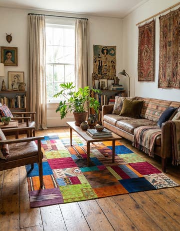 5' 8 x 7' 11 Hand Woven Kilim Patchwork Wool Rug