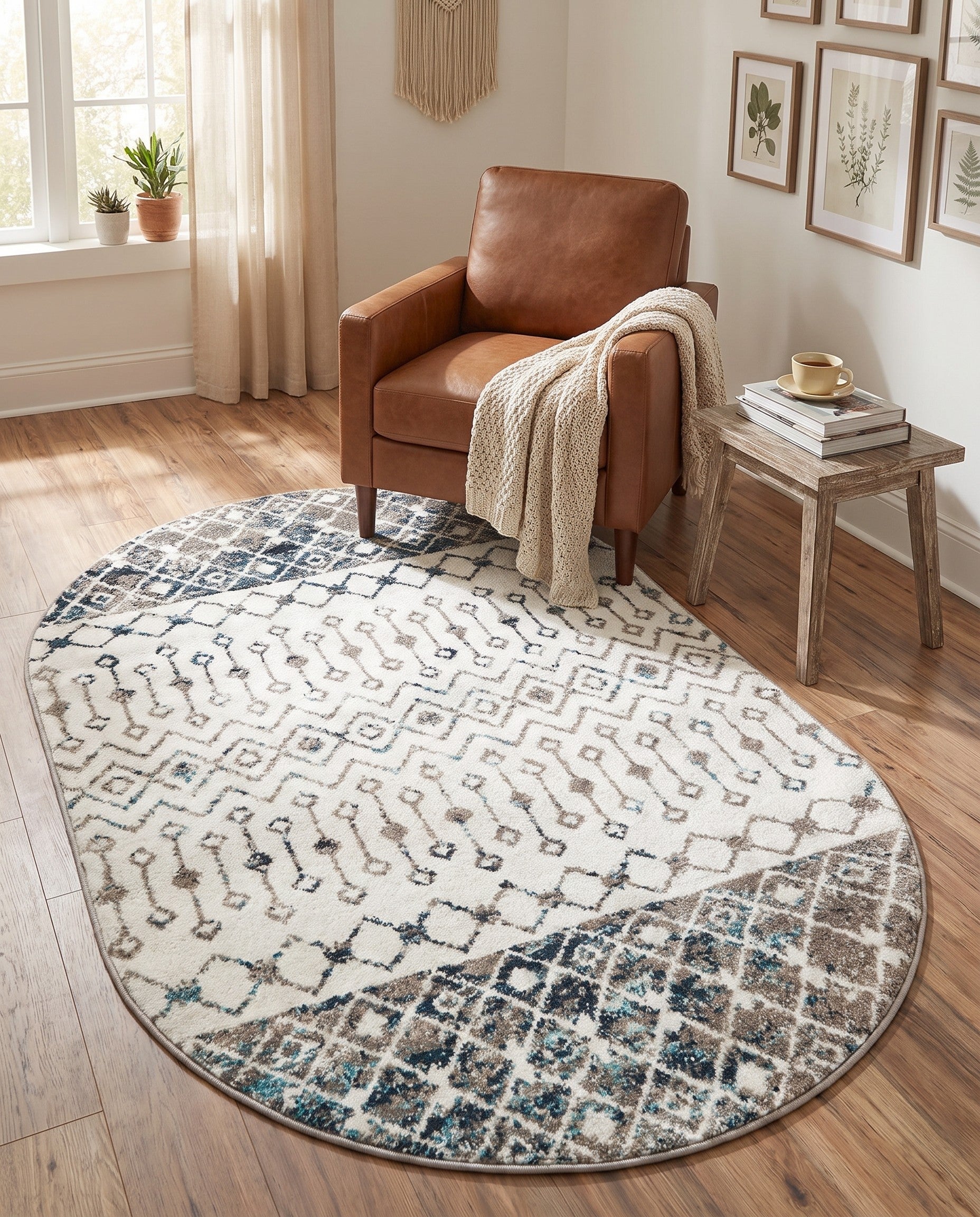 4' x 6' Moroccan Trellis Oval Rug