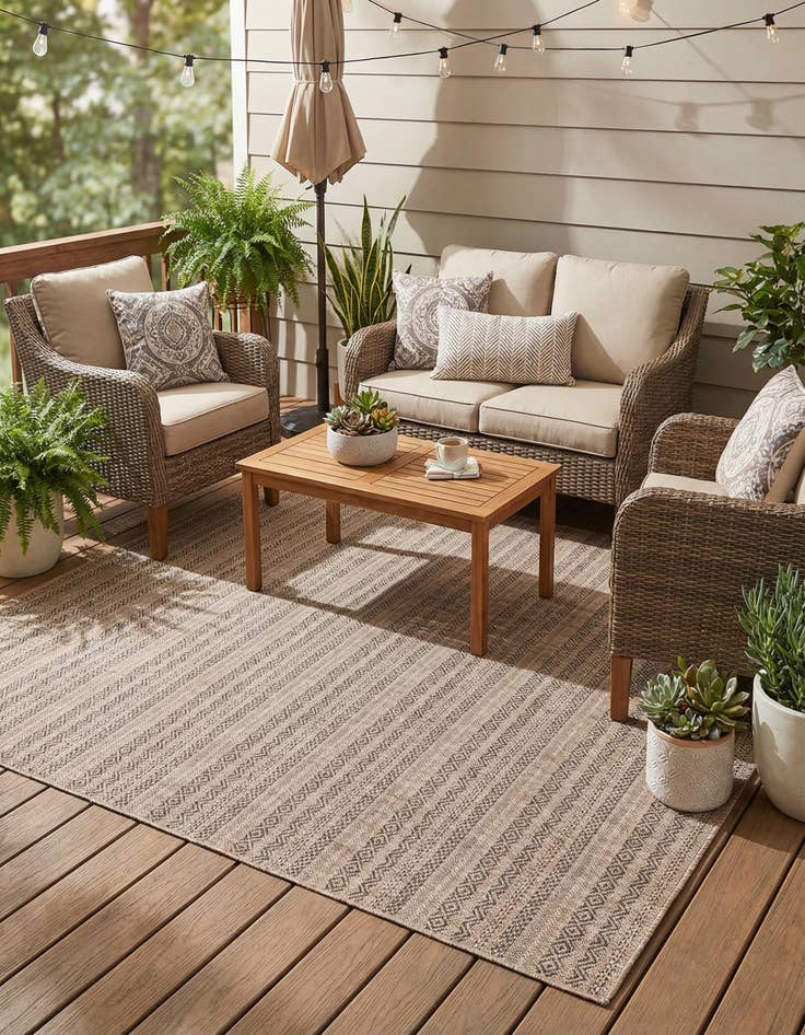 Detail image of 7' 10 x 7' 10 Easy-Clean Striped Indoor / Outdoor Square Rug