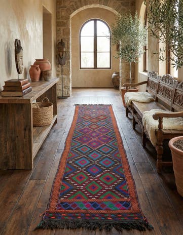 2' 6 x 11' Hand Woven Kilim Fars Wool Runner Rug