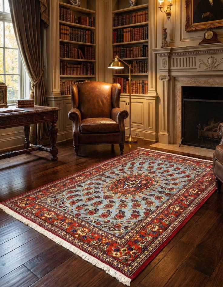 Detail image of  3' 5 x 5' 1  Hand Knotted Qom Persian Rug