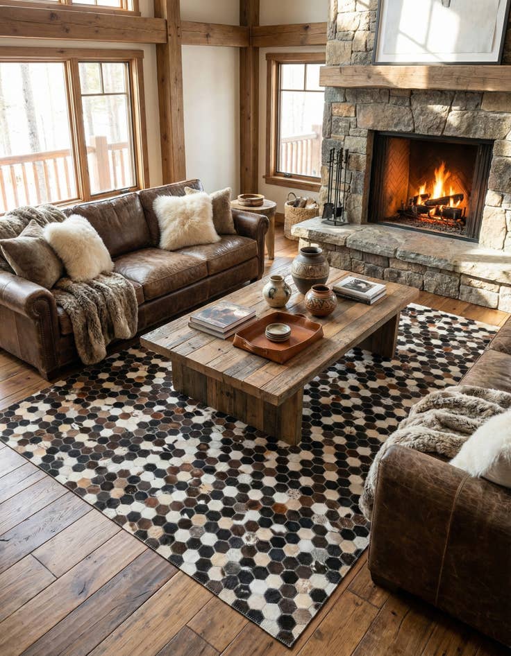 Detail image of 5' x 7' 8 Cowhide Leather Rug