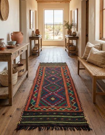 2' 3 x 7' 6 Hand Knotted Kilim Fars Persian Wool Runner Rug