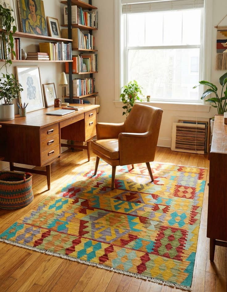 Detail image of 3' 3 x 4' 6  Hand Woven Kilim Maymana Wool Rug