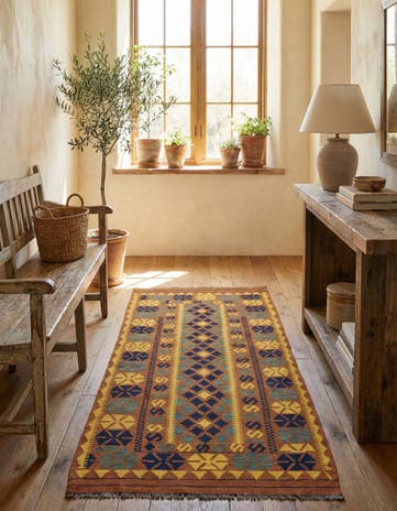 3' 5 x 6' 8 Hand Woven Kilim Maymana Wool Runner Rug