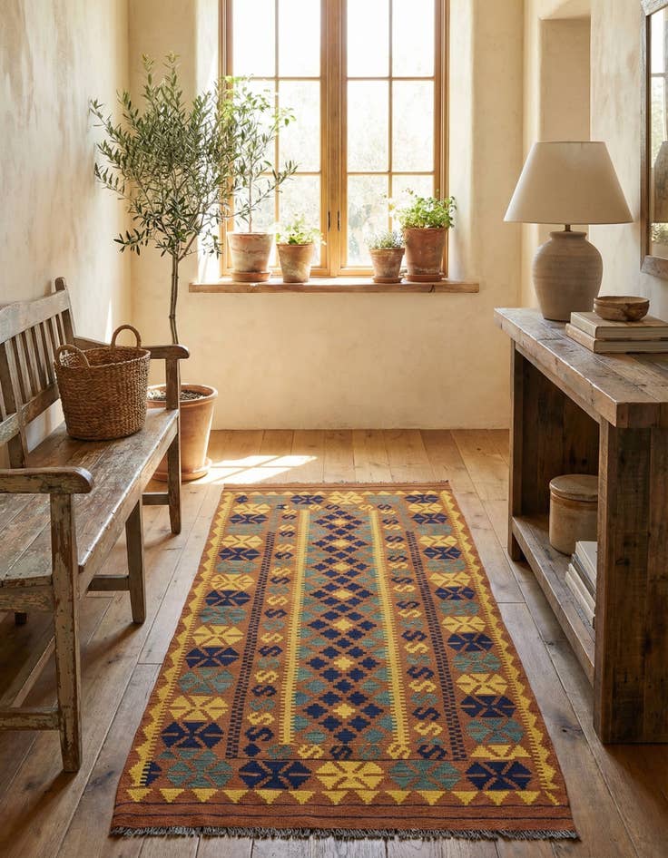 Detail image of 3' 5 x 6' 8  Hand Woven Kilim Maymana Wool Runner Rug