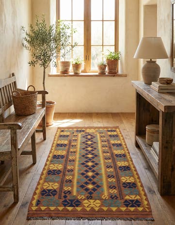 3' 5 x 6' 8 Hand Woven Kilim Maymana Wool Runner Rug