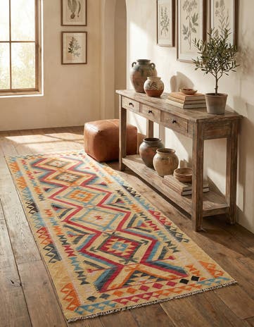 3' 3 x 6' 8 Hand Woven Kilim Maymana Wool Runner Rug