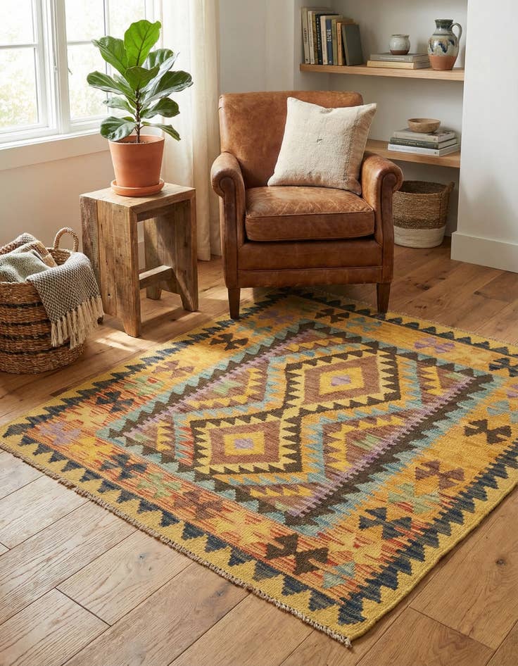 Detail image of 3' 2 x 3' 3  Hand Woven Kilim Maymana Wool Square Rug