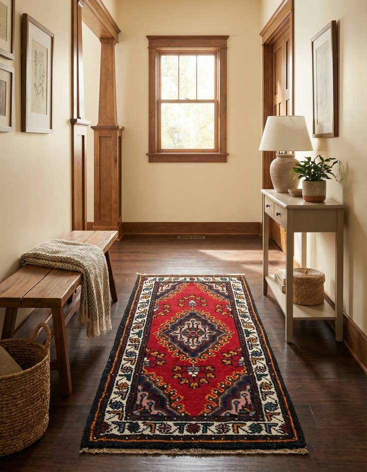 Detail image of 2' 1 x 4'  Hand Knotted Hamedan Wool Runner Rug