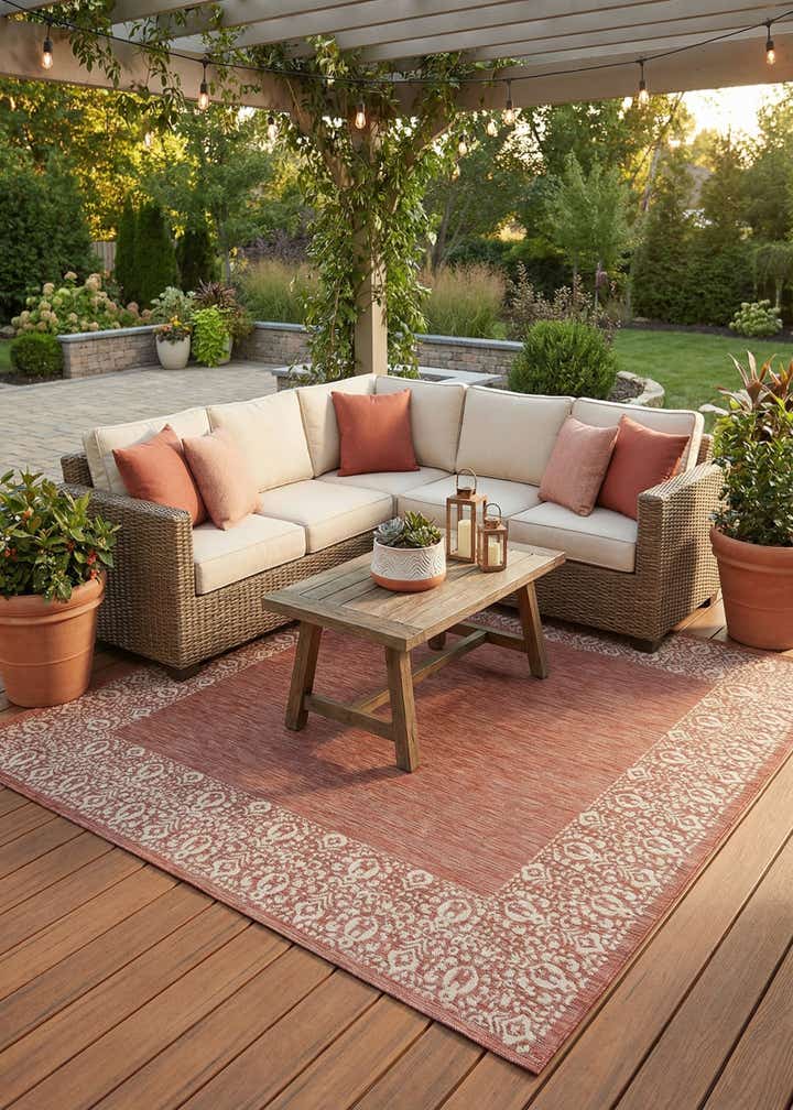 10' 8 x 10' 8 Easy-Clean Border Indoor / Outdoor Square Rug