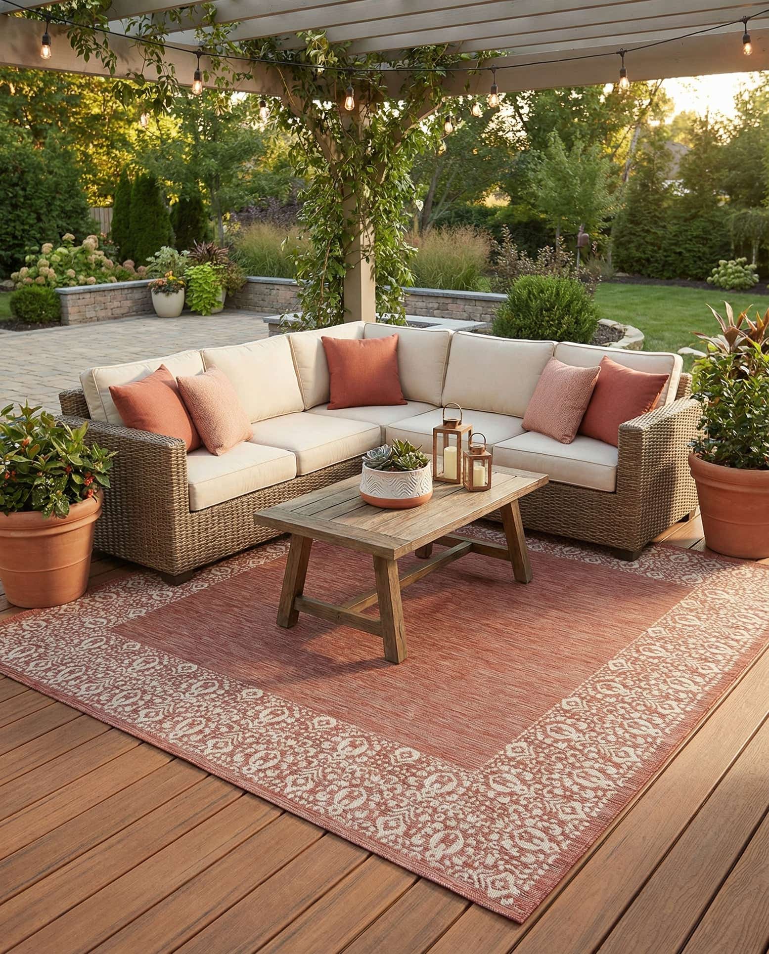 10' 8 x 10' 8 Easy-Clean Border Indoor / Outdoor Square Rug