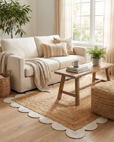  4' 1 x 6' 1  Hand Scallop Braided Jute Rug