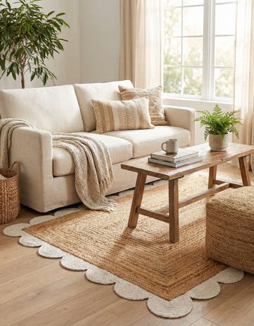 4' 1 x 6' 1 Handmade Scallop Braided Jute Rug