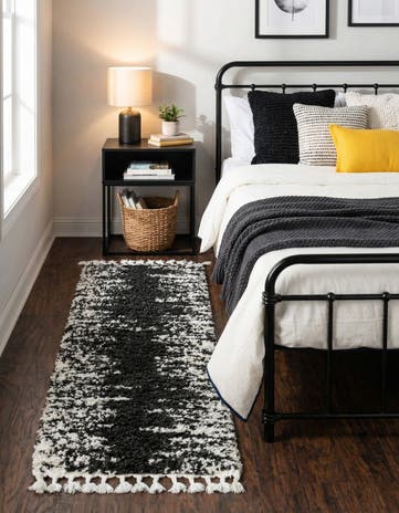 Black and White Serenity Shag Runner Rug