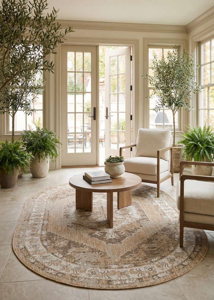 5' 3 x 8' Easy-Clean Traditional Indoor / Outdoor Oval Rug