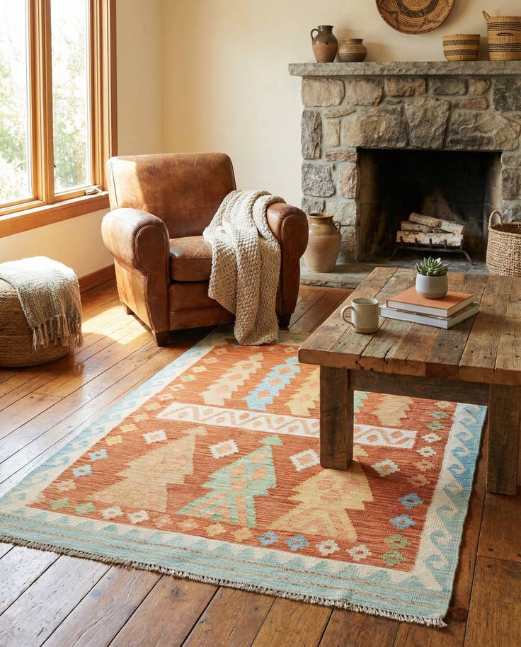 Detail image of 3' 3 x 5' Hand Woven Kilim Waziri Wool Rug