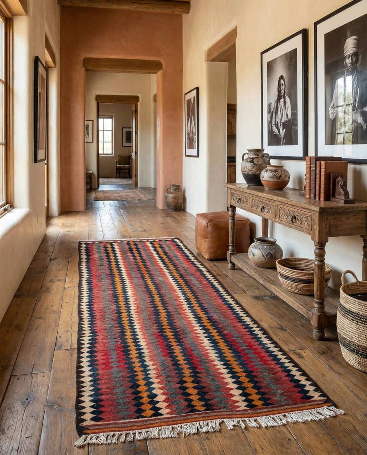 Detail image of 4' 6 x 10' 6 Hand Woven Kilim Fars Wool Runner Rug