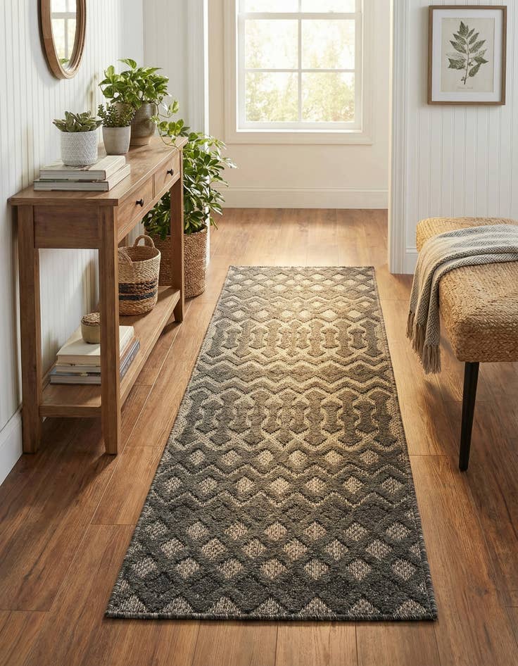 Detail image of 2' x 6'  Washable Trellis Textured Indoor / Outdoor Runner Rug