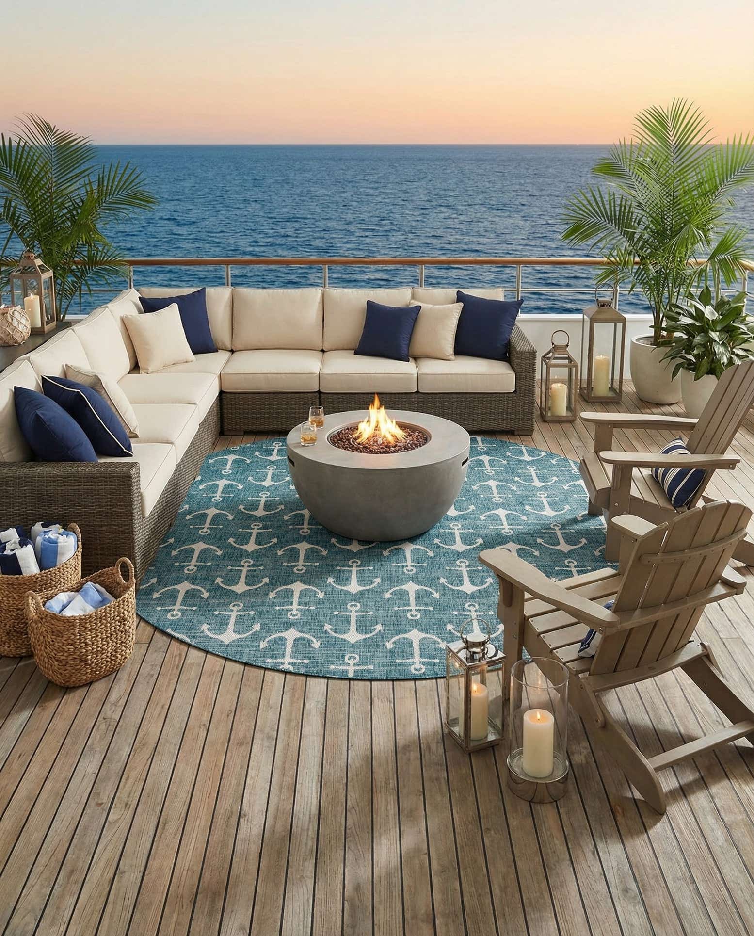 13' x 13' Easy-Clean Coastal Indoor / Outdoor Round Rug