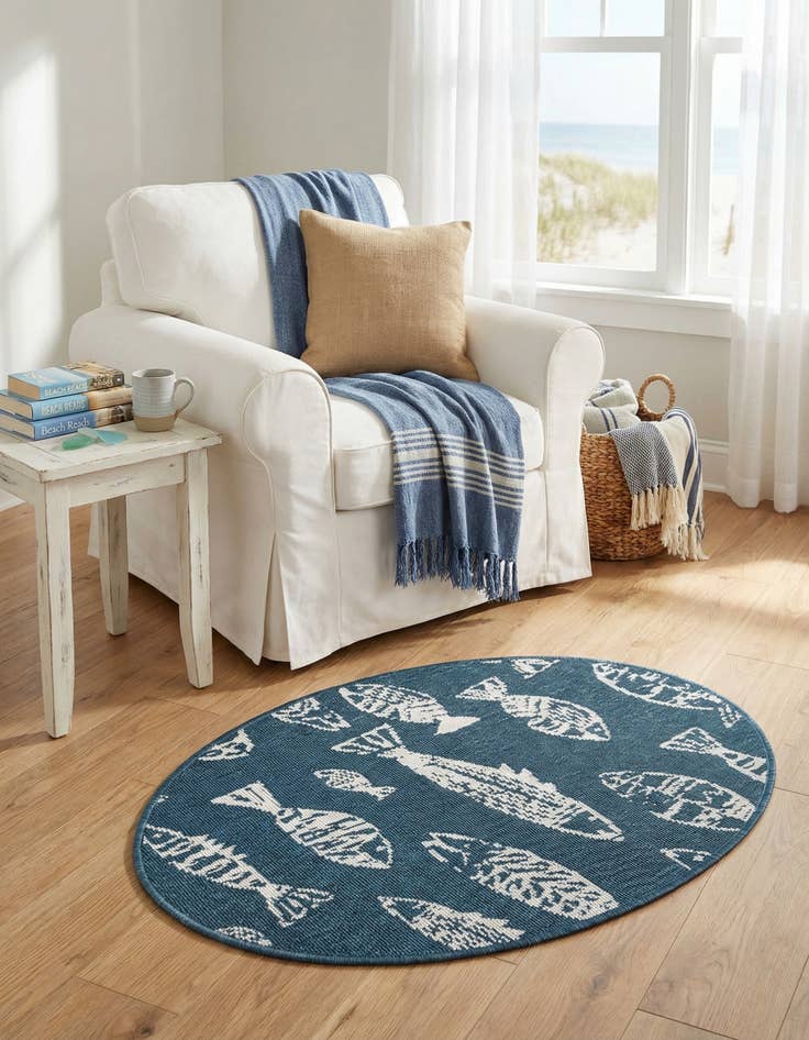 Detail image of 2' x 3'  Washable Coastal Indoor / Outdoor Oval Rug