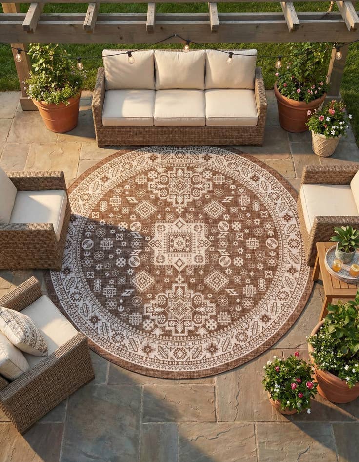 Detail image of 10' x 10' Easy-Clean Aztec Indoor / Outdoor Round Rug