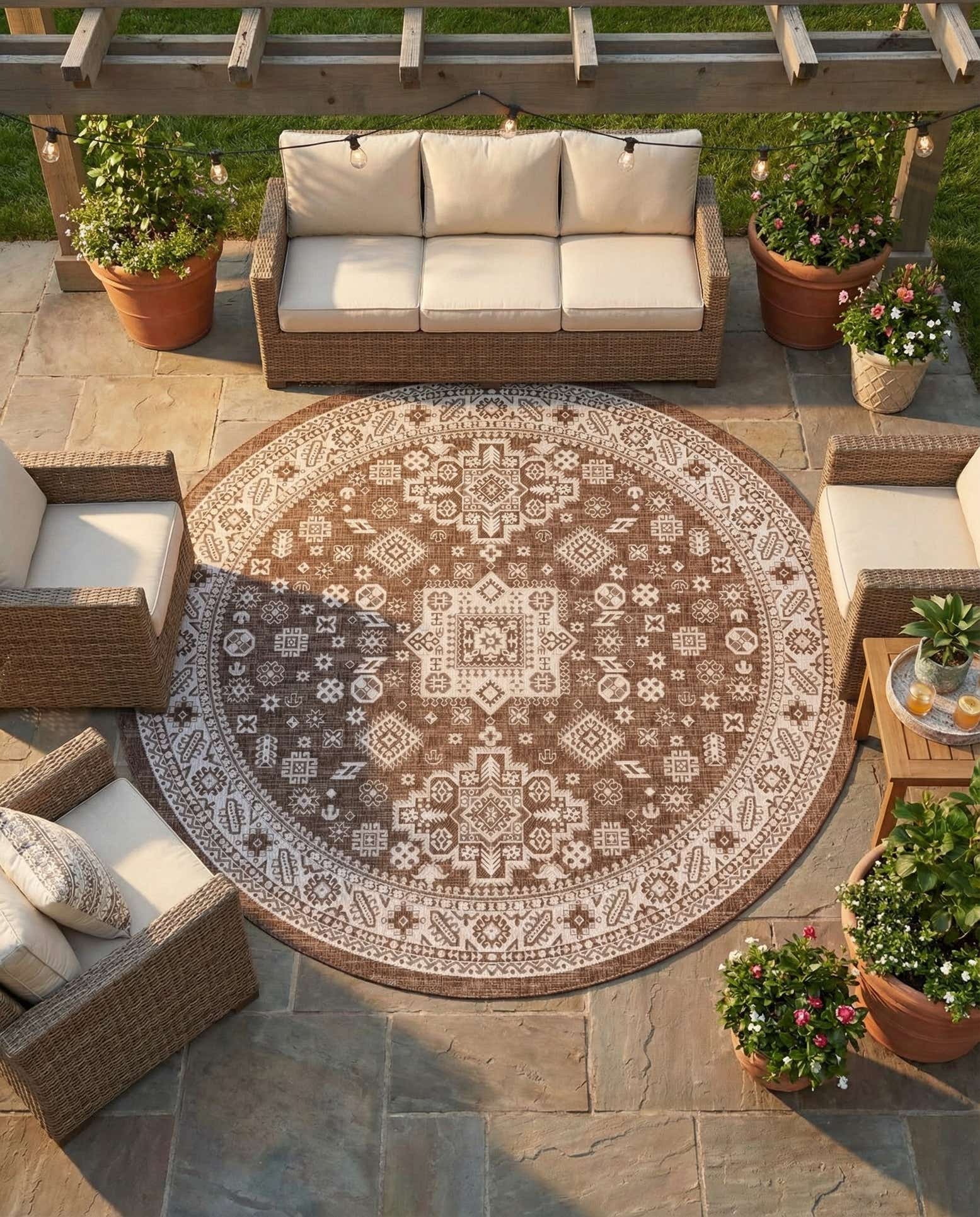 10' x 10' Easy-Clean Aztec Indoor / Outdoor Round Rug
