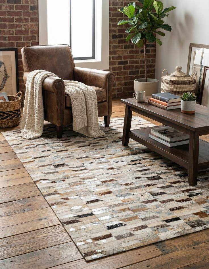 Detail image of  4' 1 x 5' 11 Cowhide - Patchwork Rug