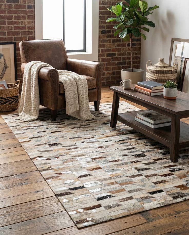 Detail image of 4' 1 x 5' 11 Cowhide - Patchwork Rug