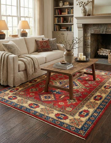 5' x 6' 4 Hand Knotted Kazak Rug