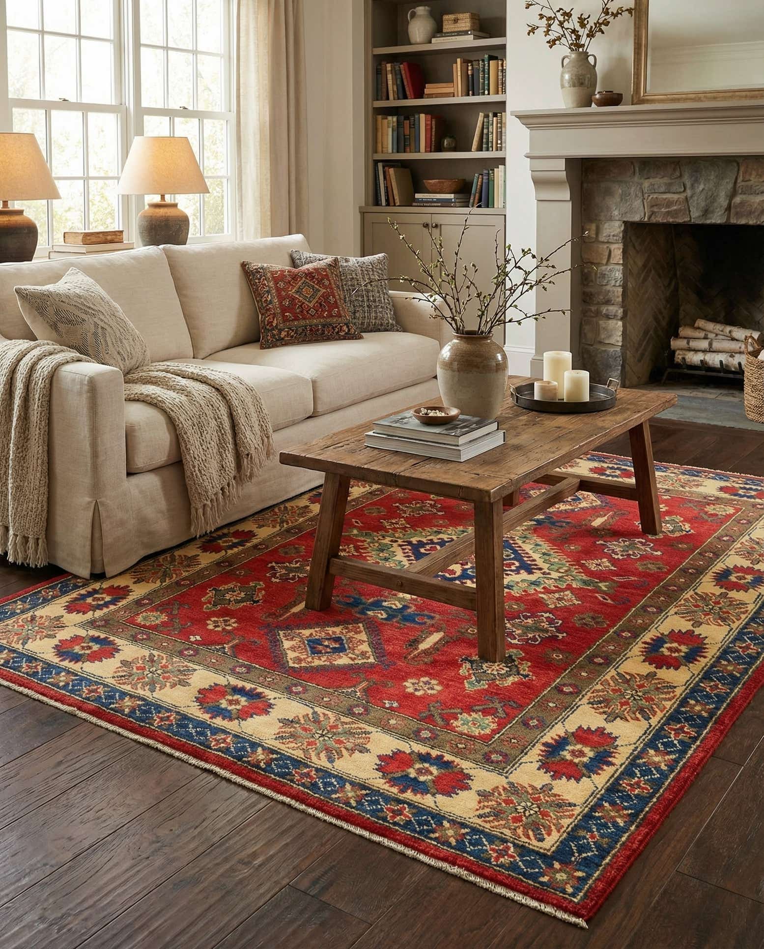 5' x 6' 4 Hand Knotted Kazak Rug