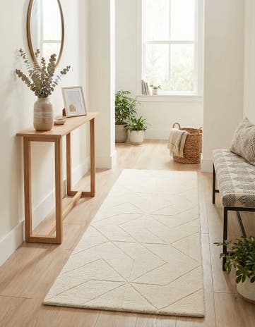 Pearl Ivory WoolCraft Geometric Runner Rug
