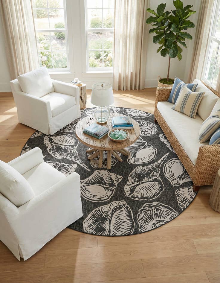 Detail image of 10' x 10'  Washable Coastal Indoor / Outdoor Round Rug