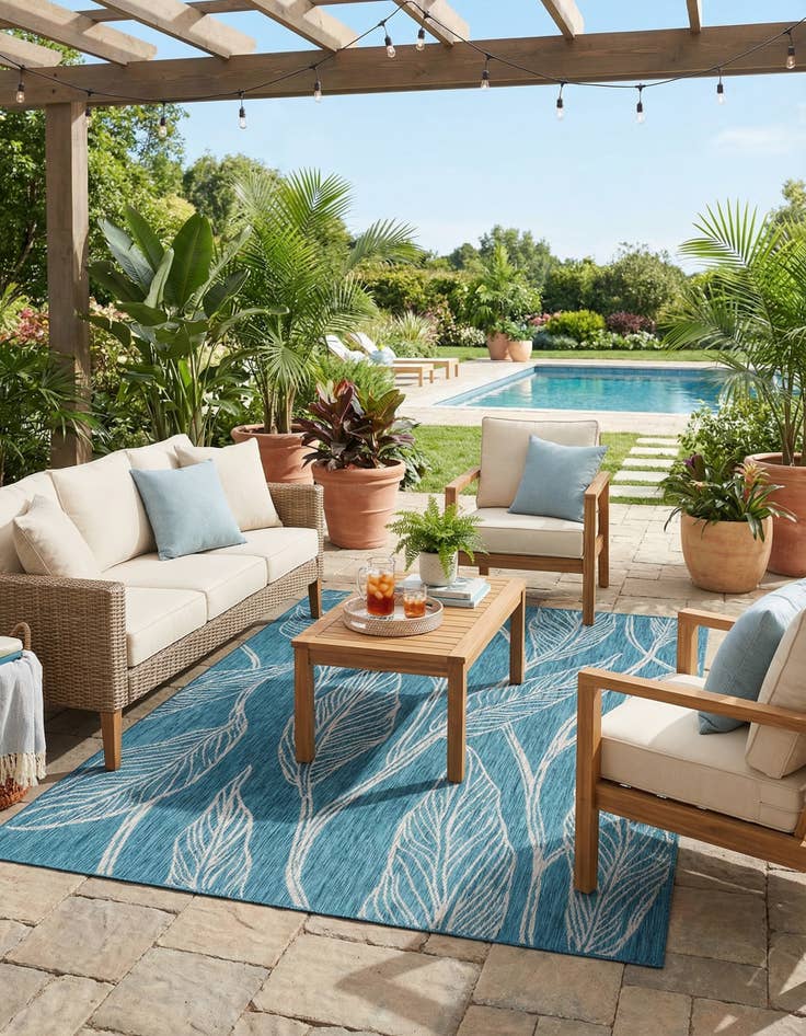 Detail image of  7' 10 x 11'  Washable Botanical Indoor / Outdoor Rug