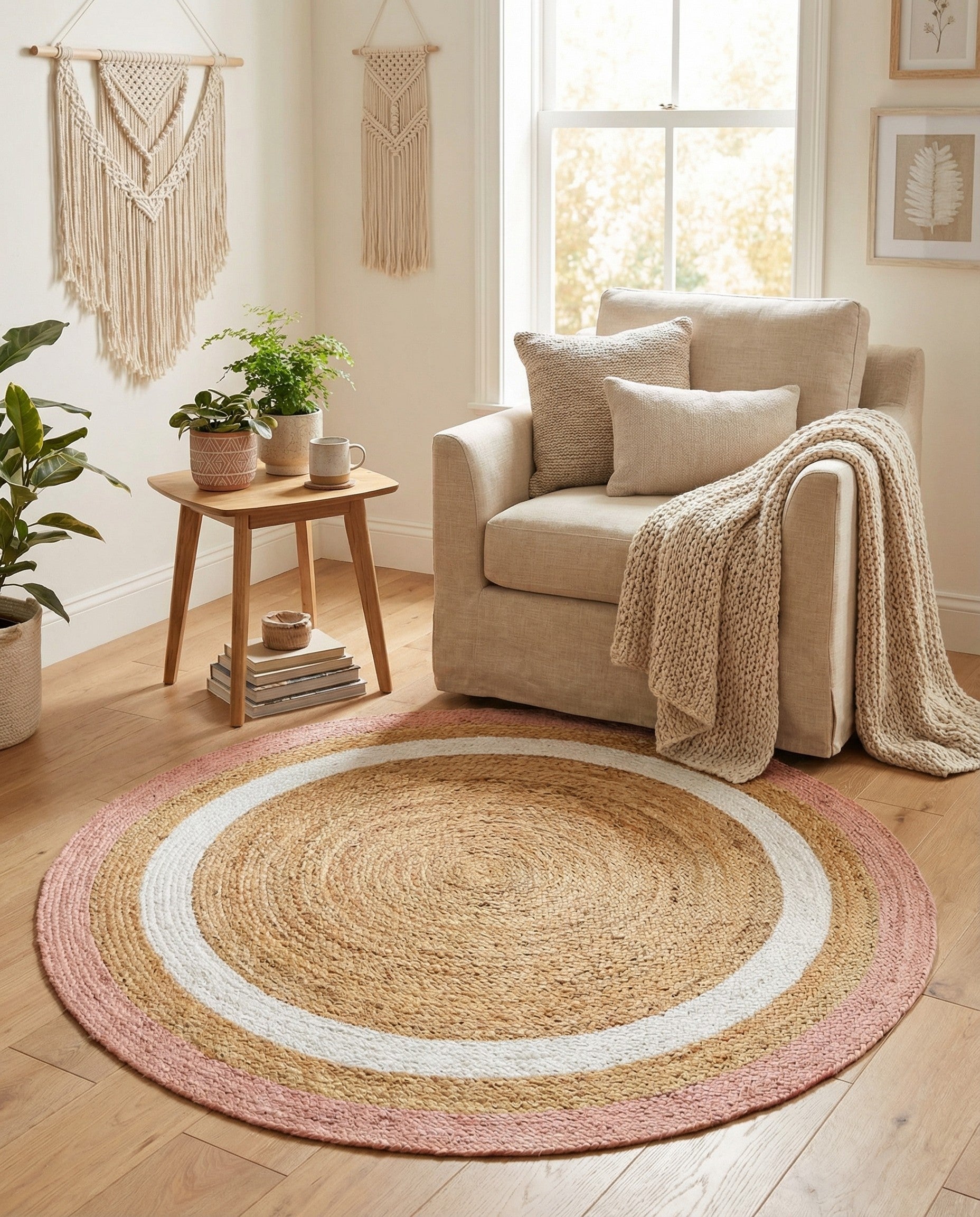  4' 1 x 4' 1  Hand Braided Jute Round Rug