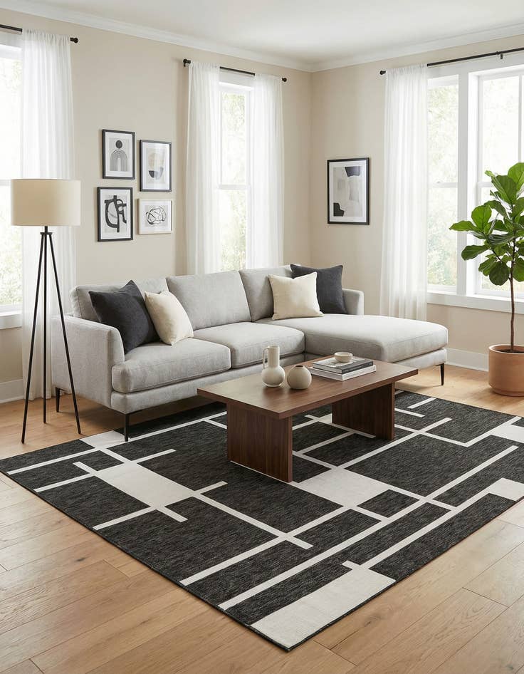 Detail image of  9' x 12'  Washable Modern Indoor / Outdoor Rug