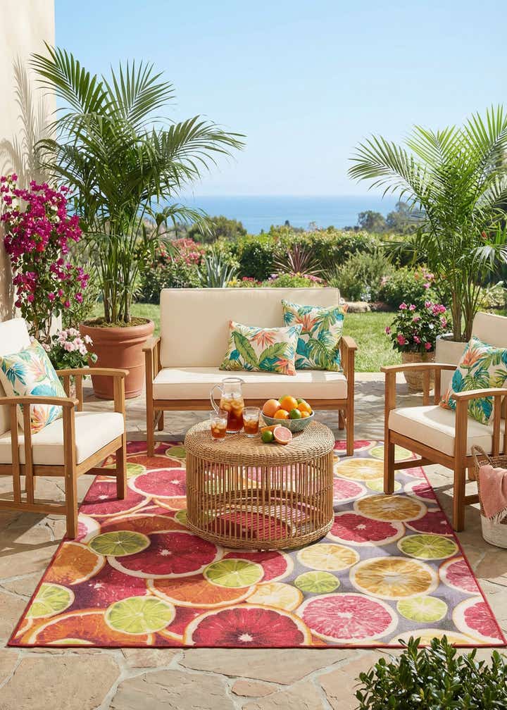 5' 3 x 8' Easy-Clean Jill Zarin Caribbean Indoor / Outdoor Rug