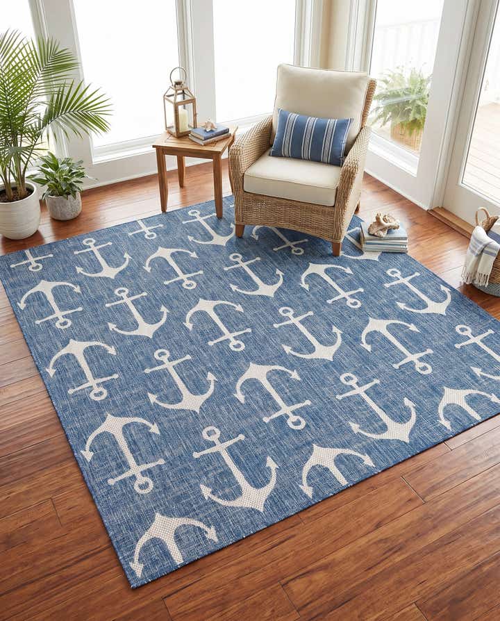 7' 10 x 7' 10 Easy-Clean Coastal Indoor / Outdoor Square Rug